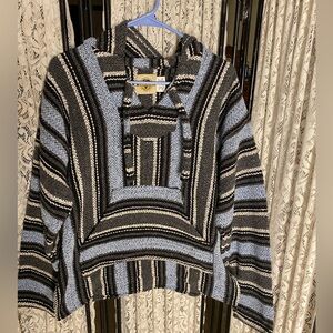 Earth Ragz NEW size L Baja Joe Men Striped Mexican Hoodie Kangaroo Pocket $65